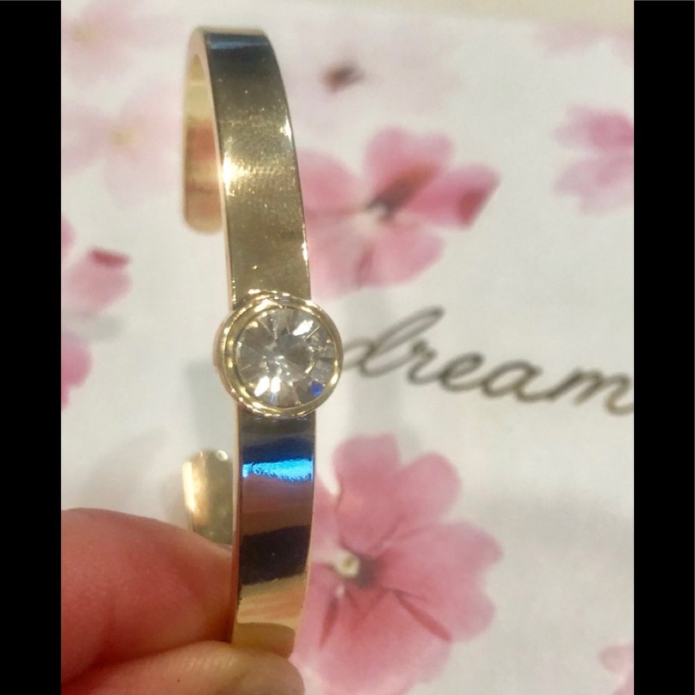 GOLD TONE with ROUND CRYSTAL CUFF BANGLE BRACELET